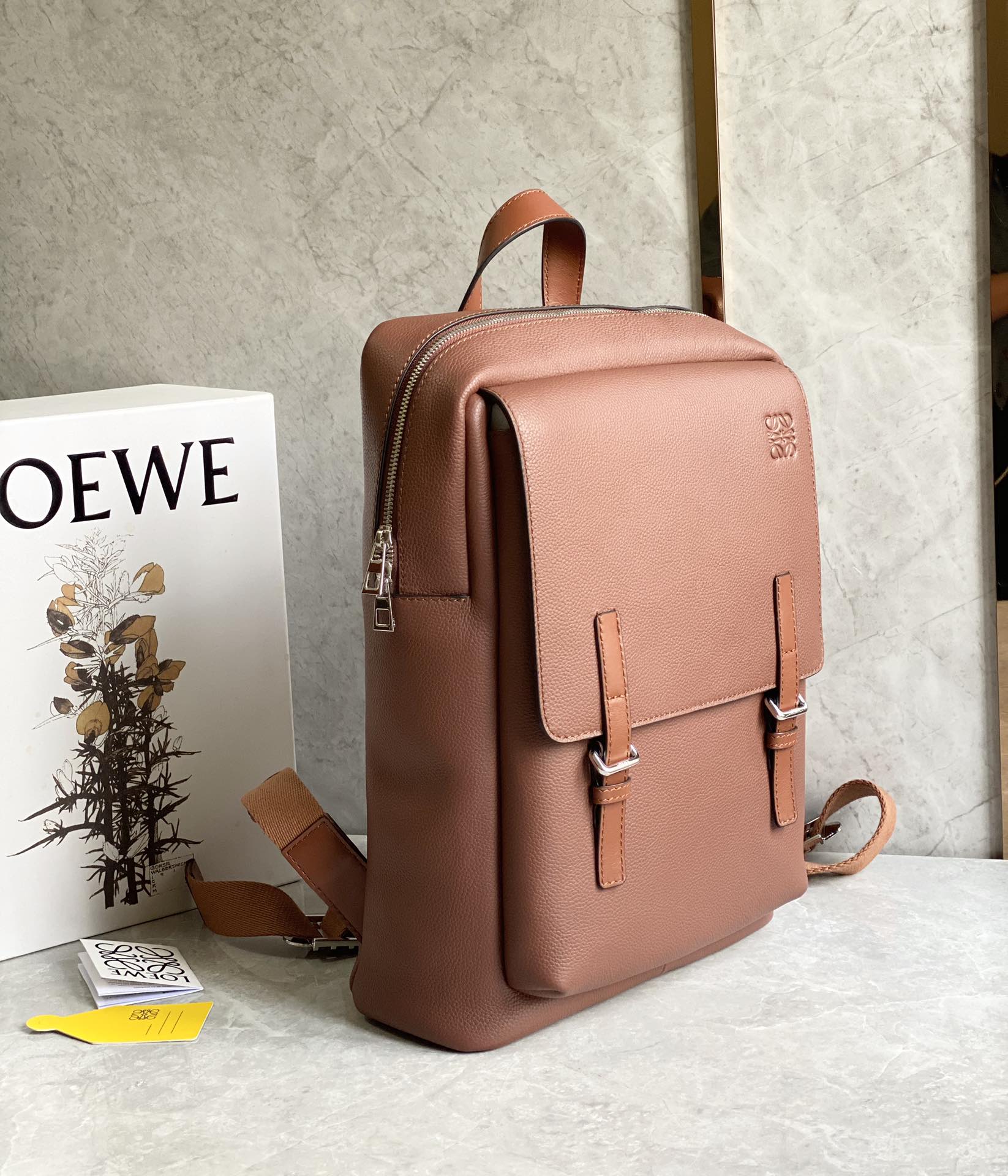 Loewe Military Backpack in Soft Grained Calfskin Sand Pink